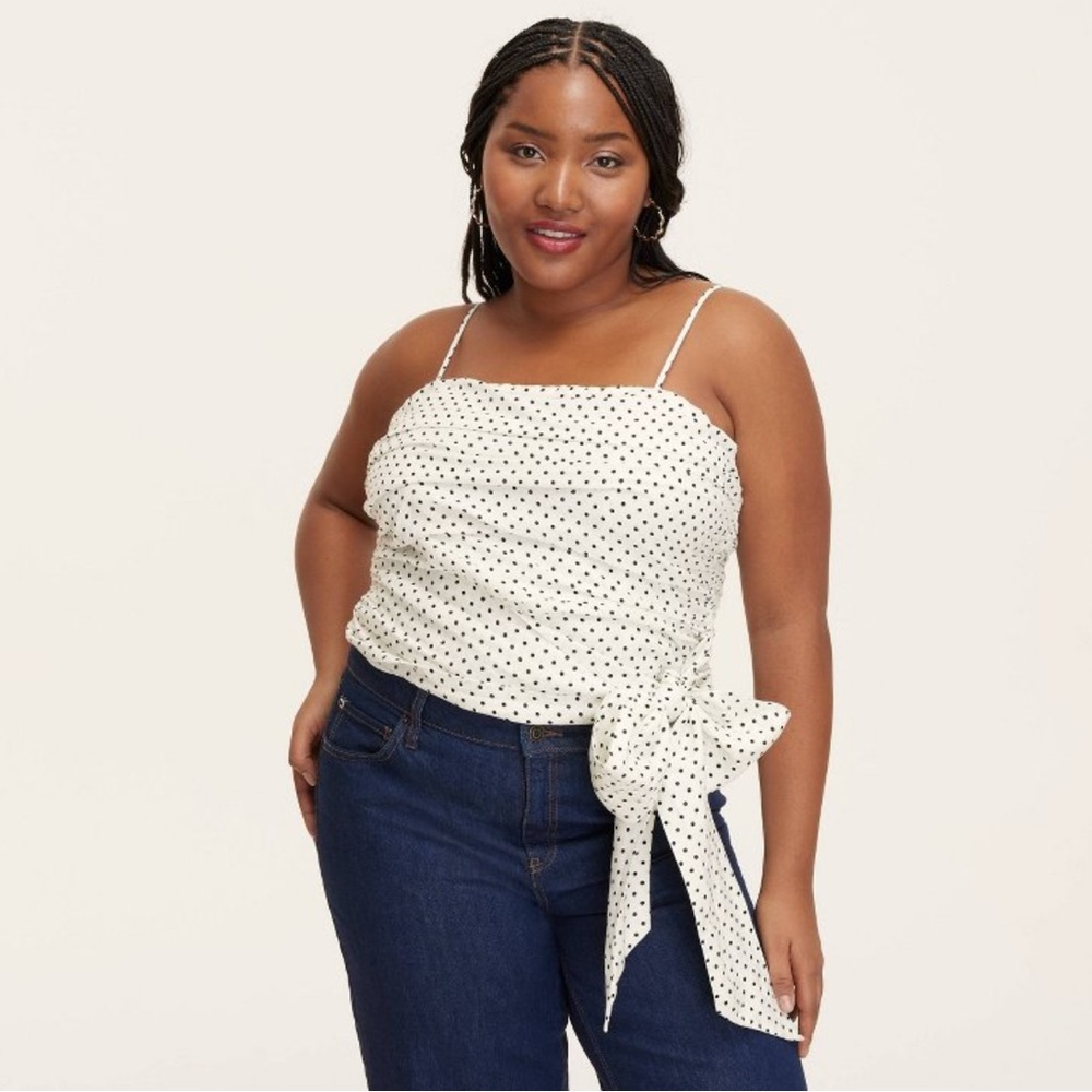 women’s mini polka dot ruched linen tank top